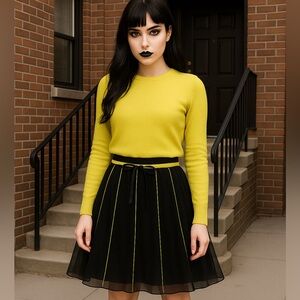 WD-NY Black Skater Skirt with Yellow Stripes
